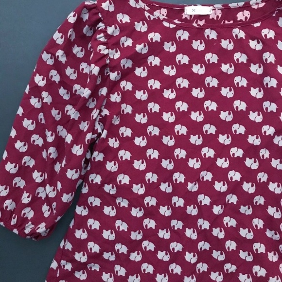 Burgundy Elephant Print Shirt Top Juniors Small Retro Boho Twee Whimsical - Picture 2 of 6
